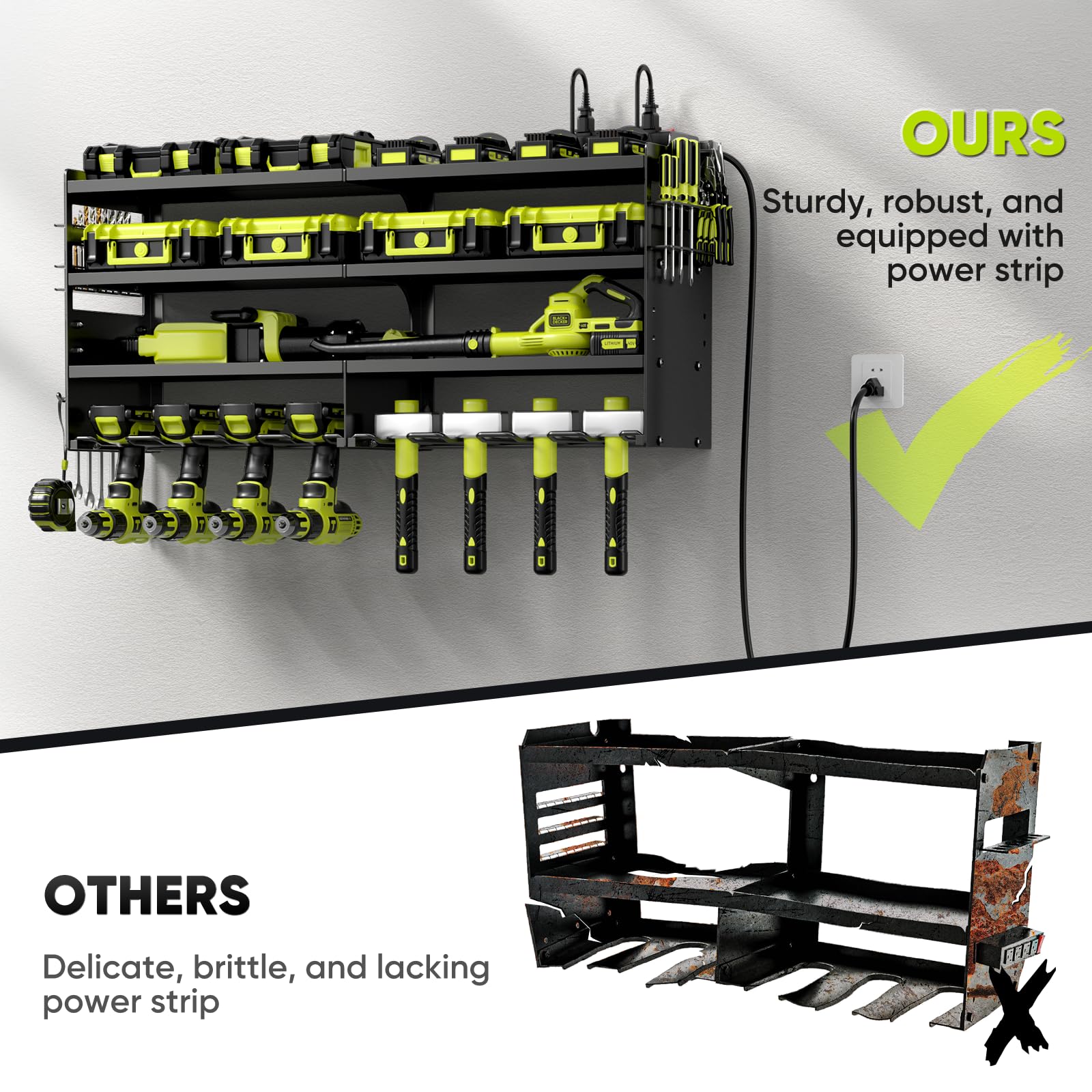 POKIPO four-tier rack offers ample space for drills and batteries.