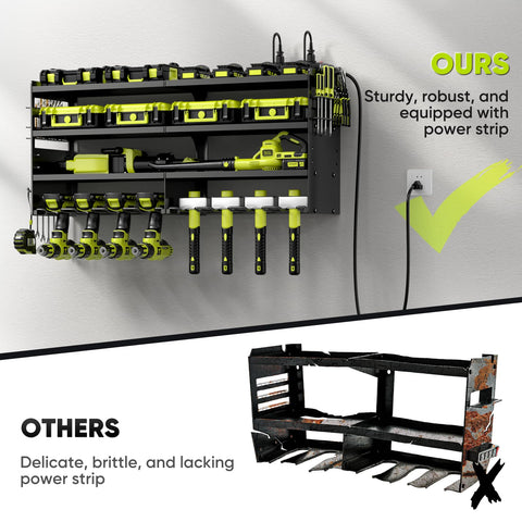 POKIPO four-tier rack offers ample space for drills and batteries.