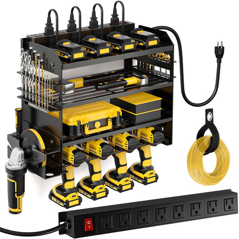 POKIPO power tool organizer wall mount with eight outlets for easy charging.