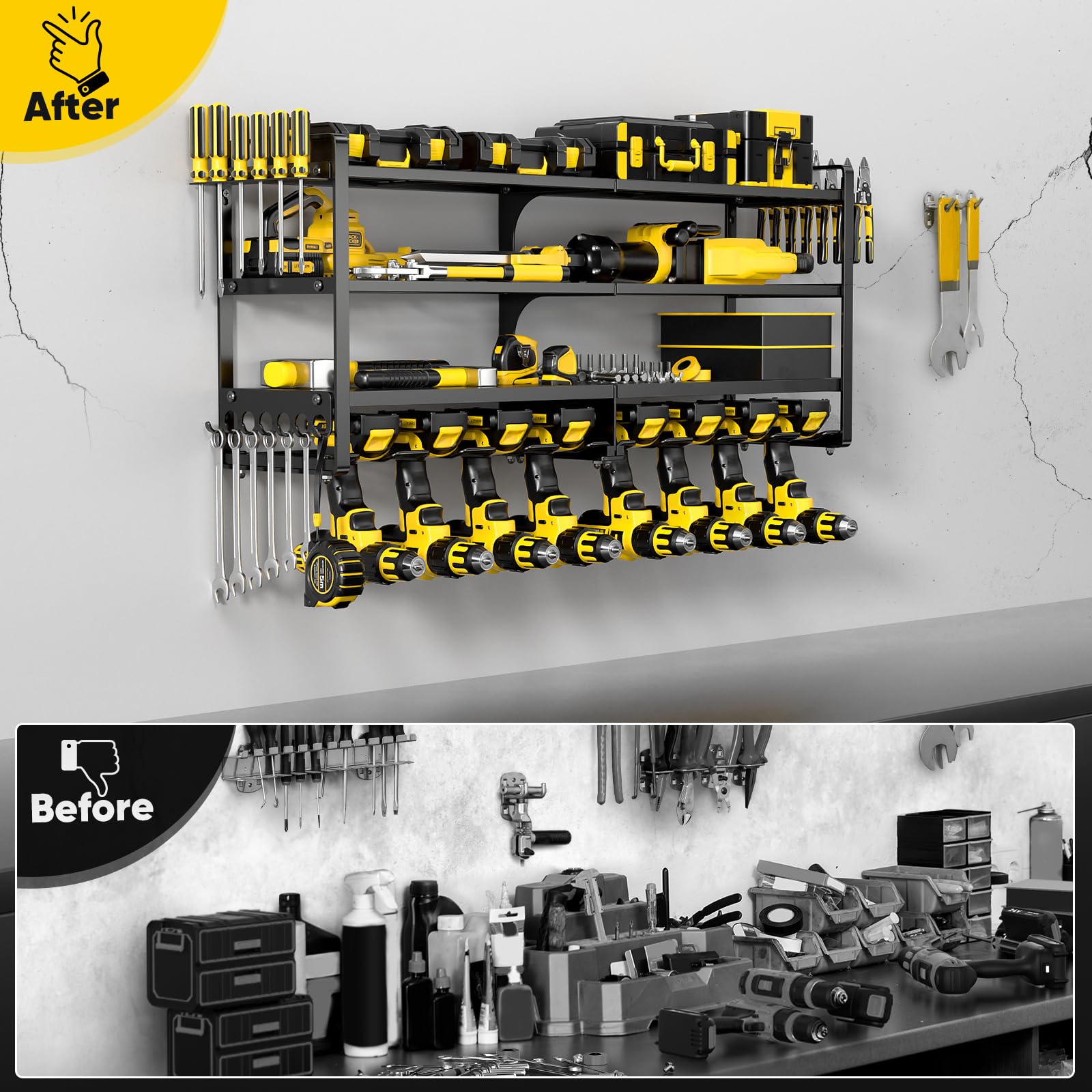 POKIPO side racks organize hammers, pliers, and screwdrivers
