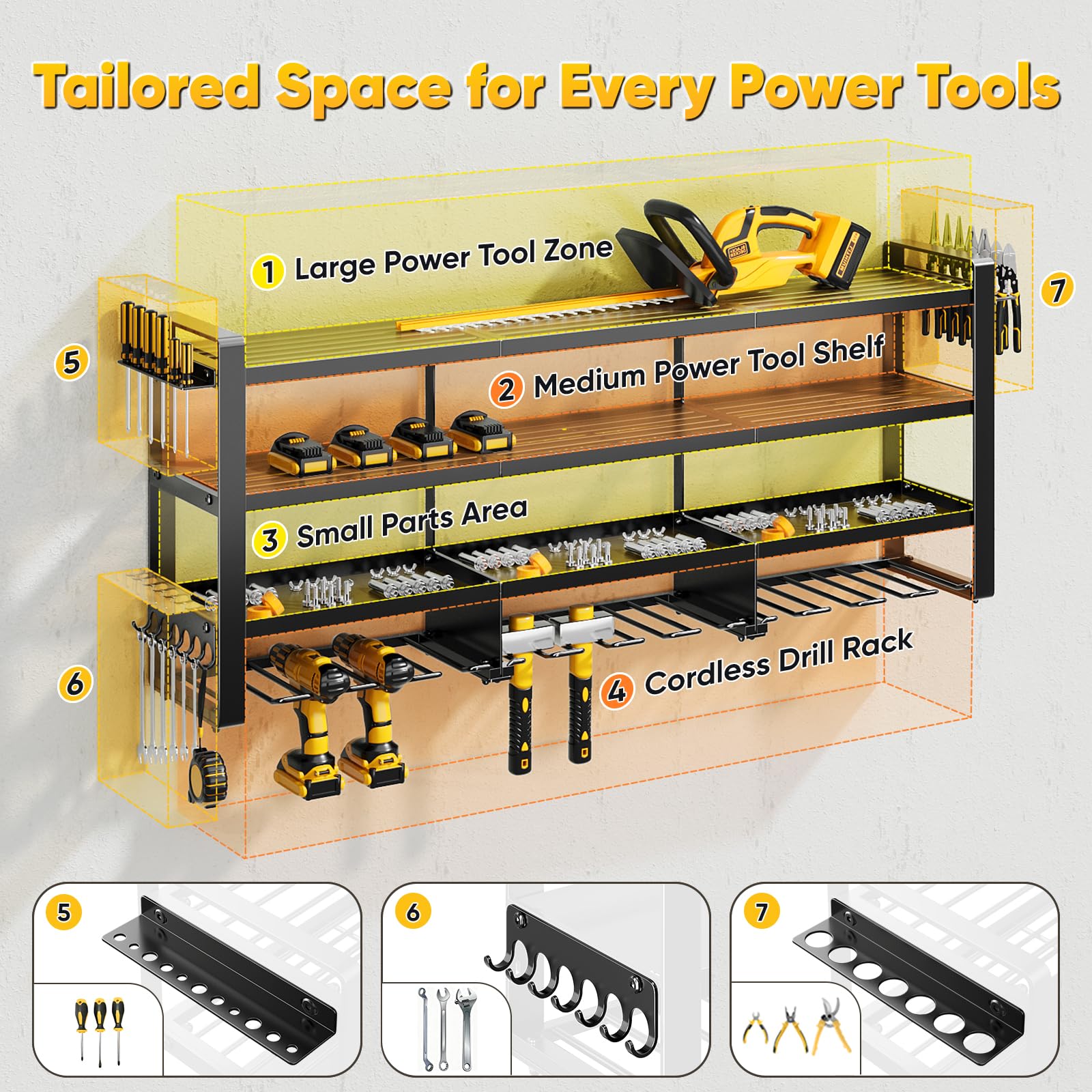 POKIPO tool rack side holders with drills organized for quick reach.