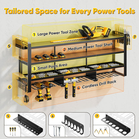 POKIPO tool rack side holders with drills organized for quick reach.