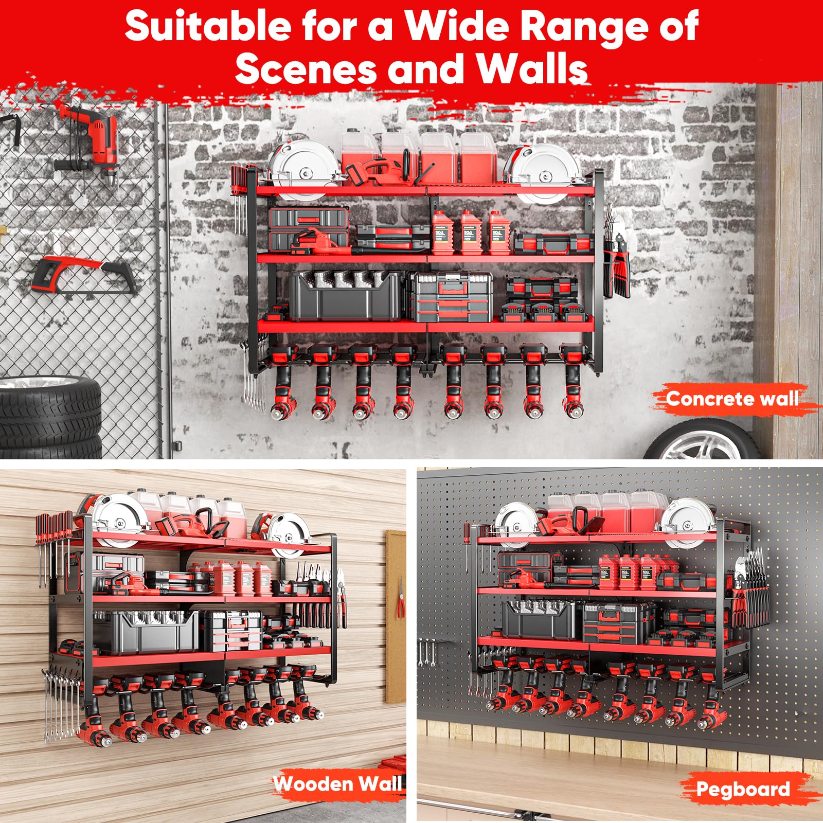 POKIPO Upgrade garage organizer creates efficient workspace and declutters walls.