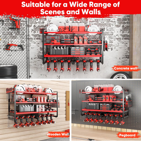 POKIPO Upgrade garage organizer creates efficient workspace and declutters walls.