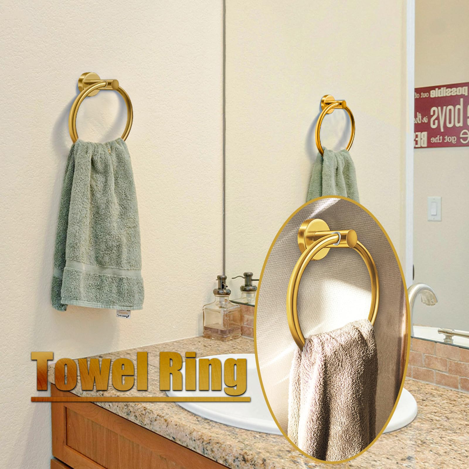 PokShow gold toilet paper holder with wall mount saves counter space.