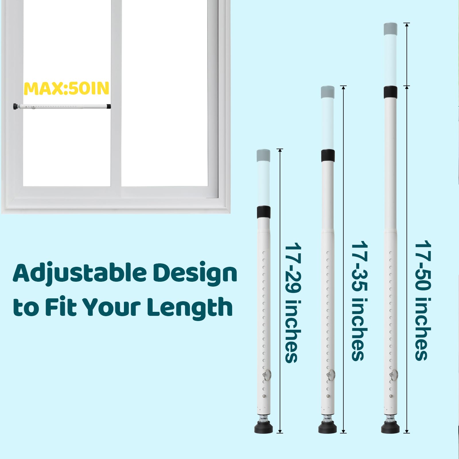 POKUSI lock bar installed on window security, highlighting versatile use.