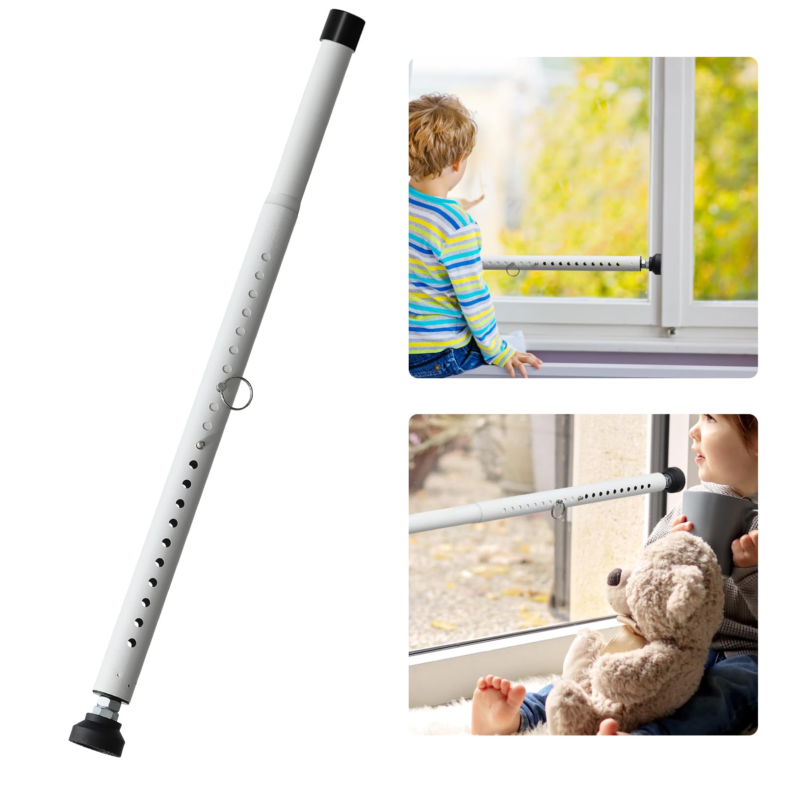 POKUSI sliding door lock bar close-up in white, rugged steel security for doors.