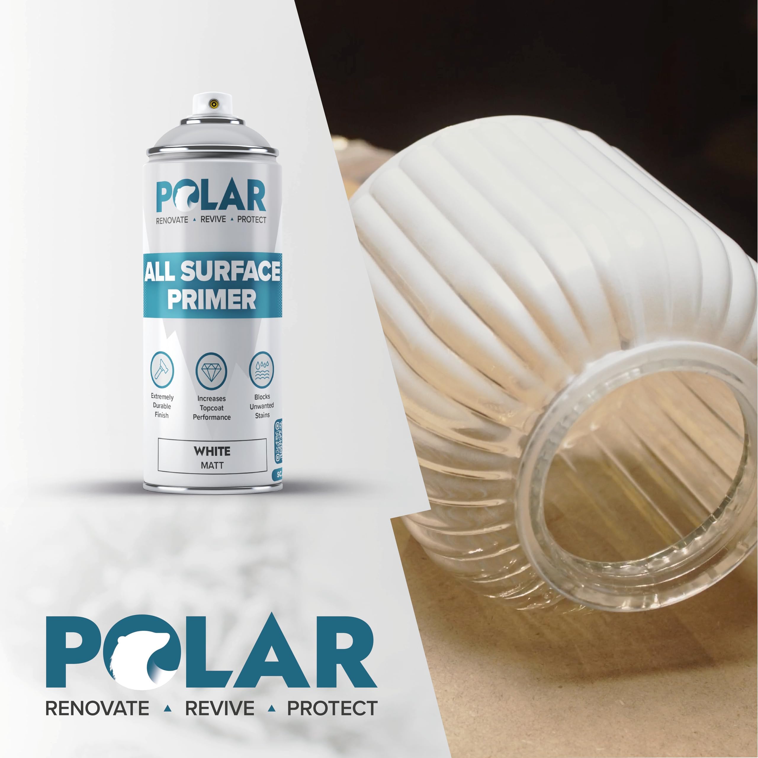Polar All Surface Primer spray on metal surface highlights quick-drying performance
