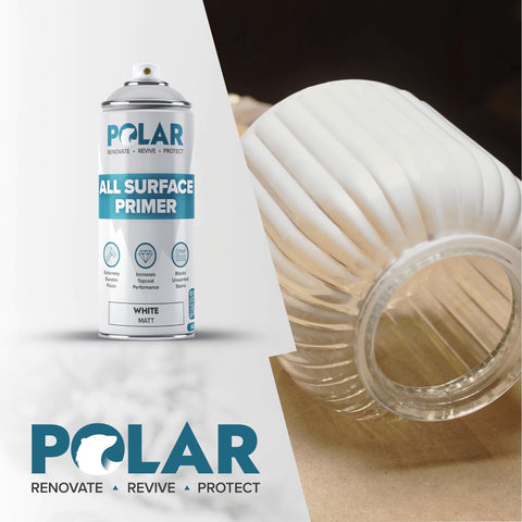 Polar All Surface Primer spray on metal surface highlights quick-drying performance