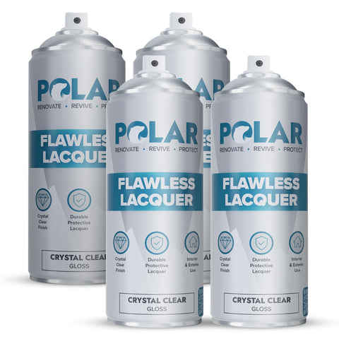 Polar Clear Gloss Flawless Lacquer Spray bottle showing high-gloss protective finish for surfaces
