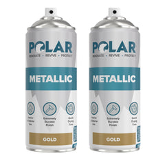 Polar Specialist Coatings Polar Metallic Gold Spray Paint pack front with quick-drying, multi-surface finish.