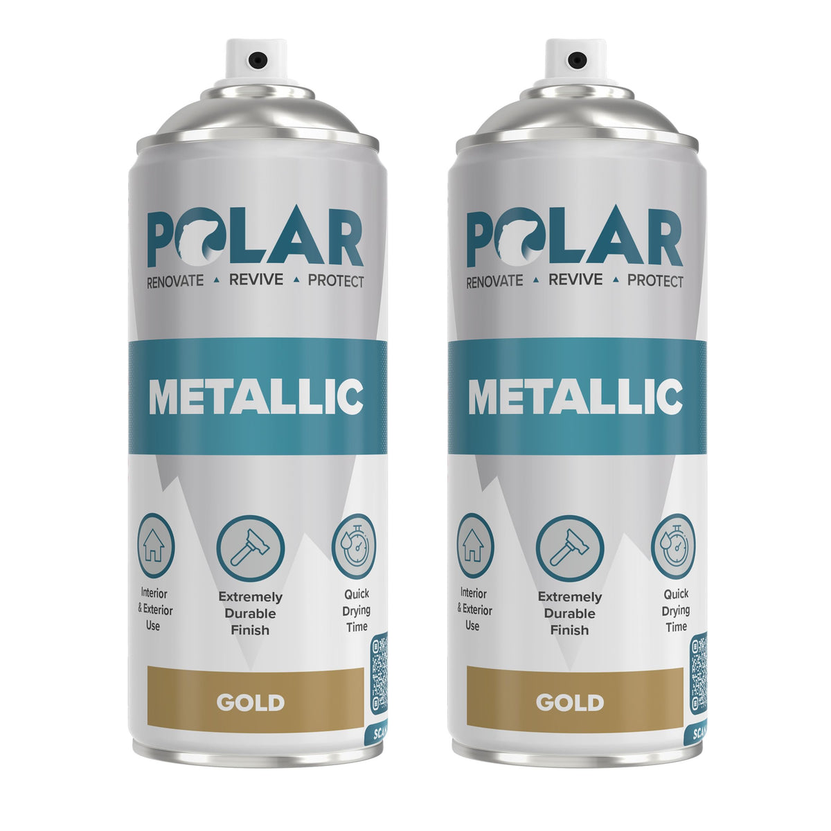 Polar Specialist Coatings Polar Metallic Gold Spray Paint pack front with quick-drying, multi-surface finish.