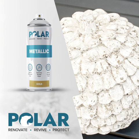 Wooden furniture treated with Polar Metallic Gold Spray Paint demonstrates elegant gold finish.