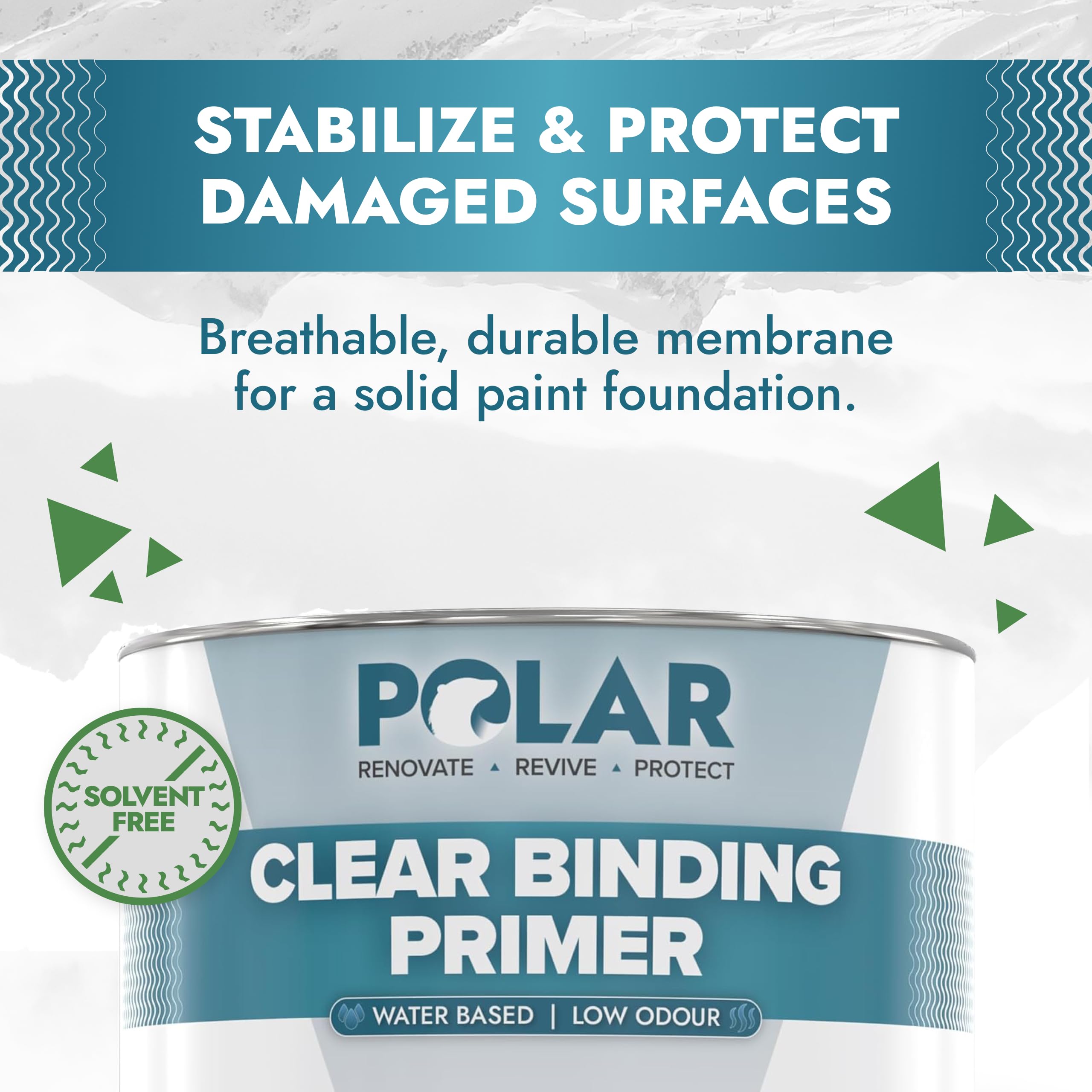 Polar Clear Binding Primer on plaster provides strong adhesion for lasting finish
