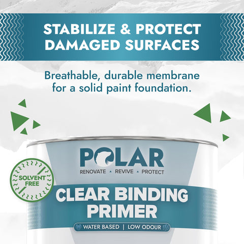 Polar Clear Binding Primer on plaster provides strong adhesion for lasting finish