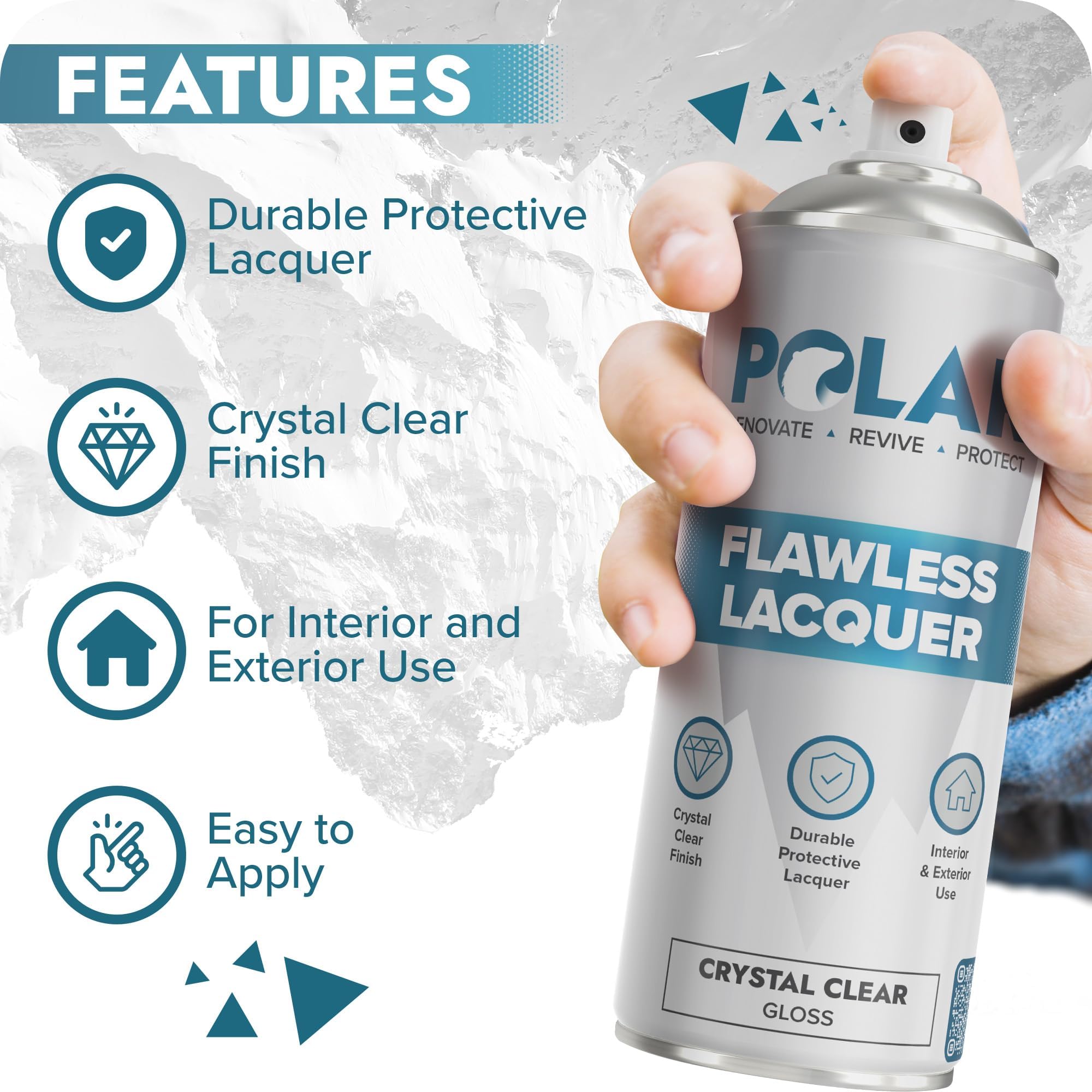 Polar Clear Gloss Lacquer Spray on plastic finish delivering a clear, protective coating