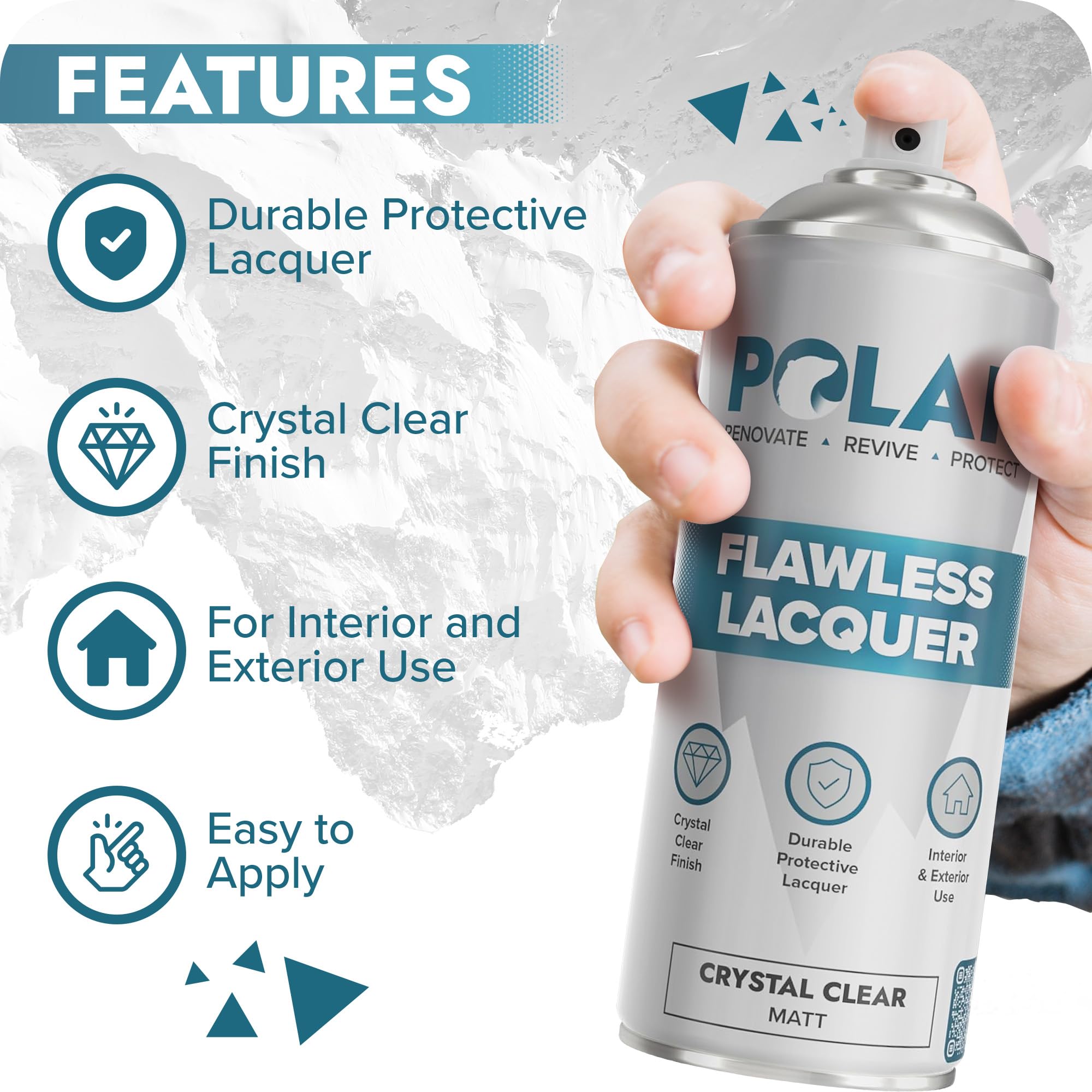 Polar Clear Matte Lacquer Spray nozzle delivers even coverage on metal and plastic