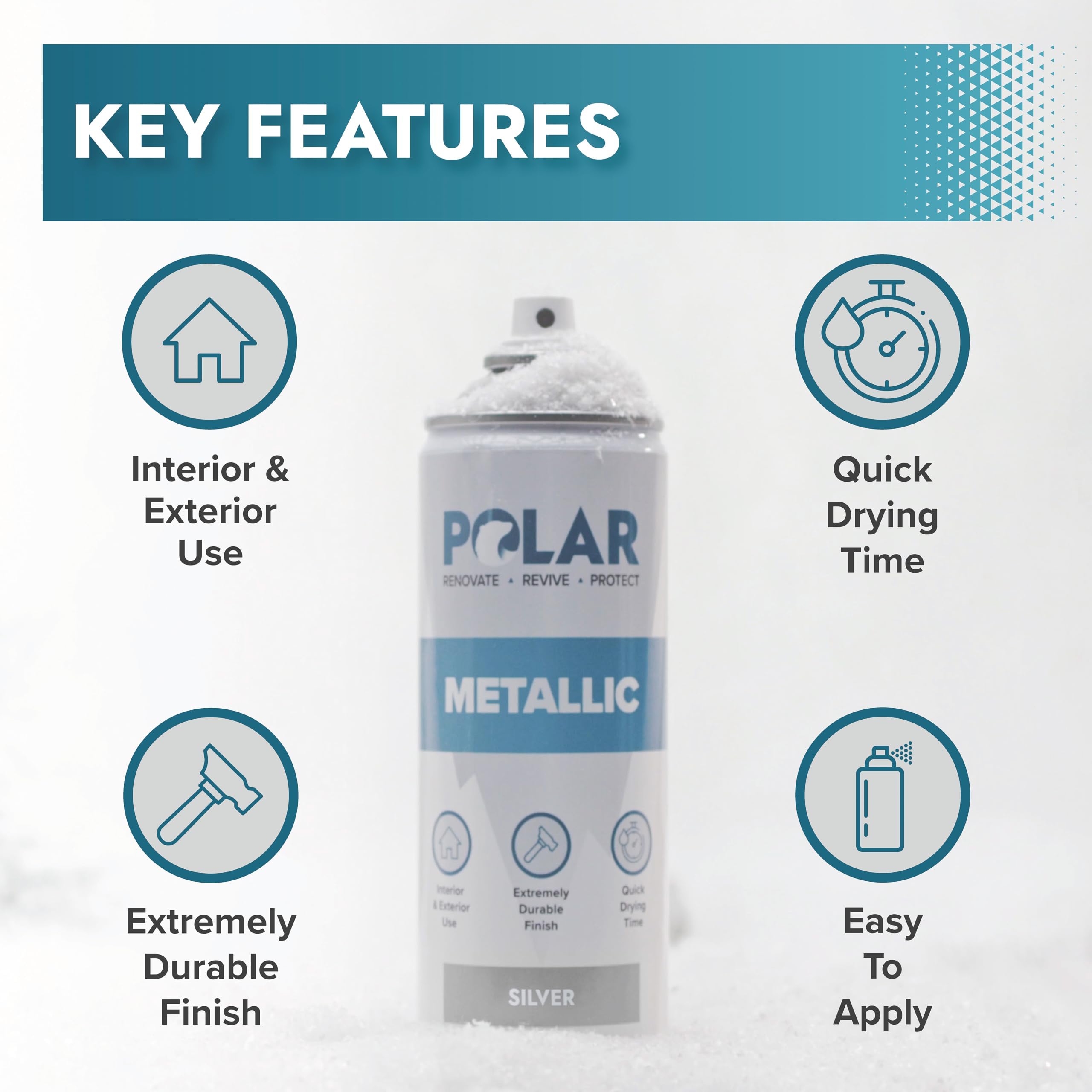 Polar Specialist Coatings Polar Metallic Silver Spray Paint on metal surfaces provides a durable glossy finish.