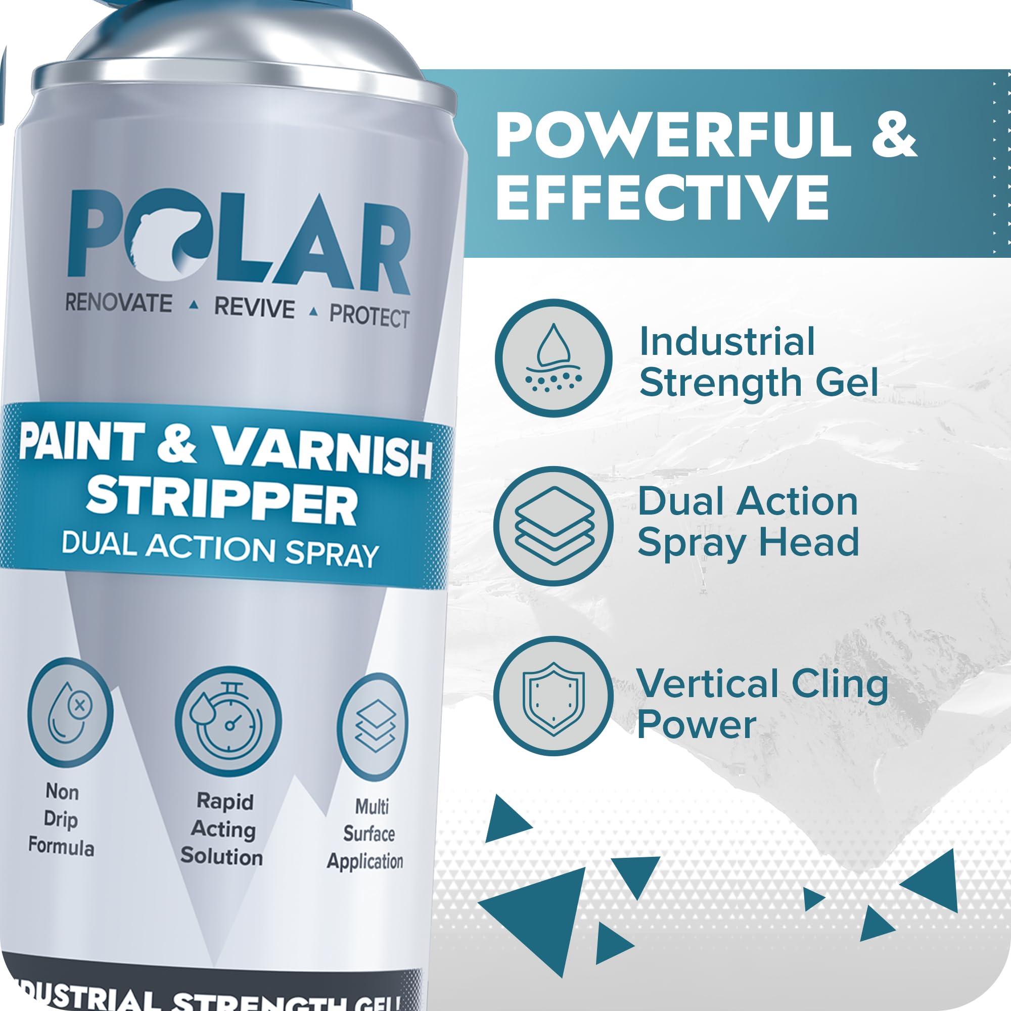 Polar Paint & Varnish Stripper dual-action spray used on a metal component surface