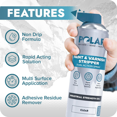 Polar Paint & Varnish Stripper applied to wood surface for efficient coating removal