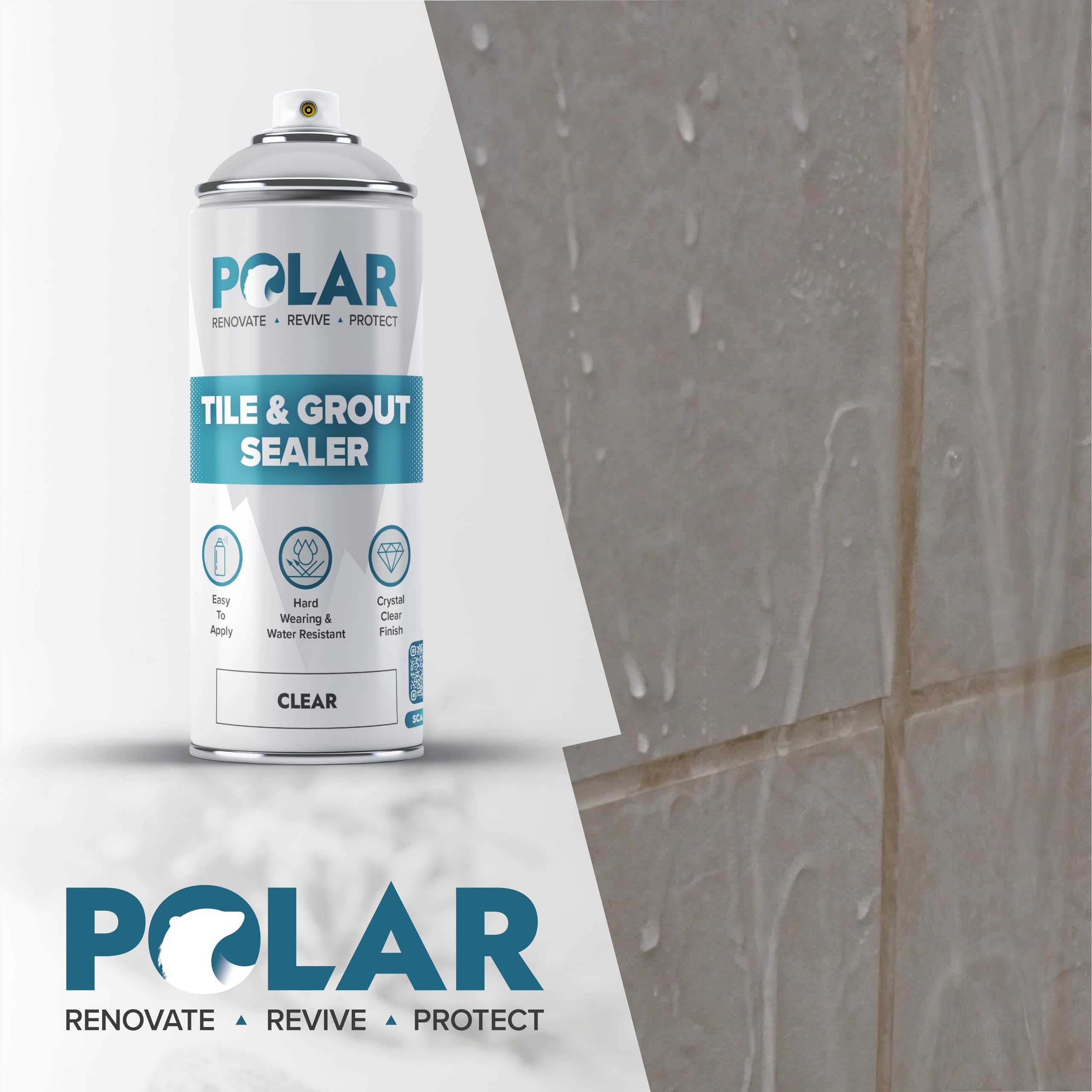Polar Tile & Grout Sealer on bathroom counter guards grout against spills