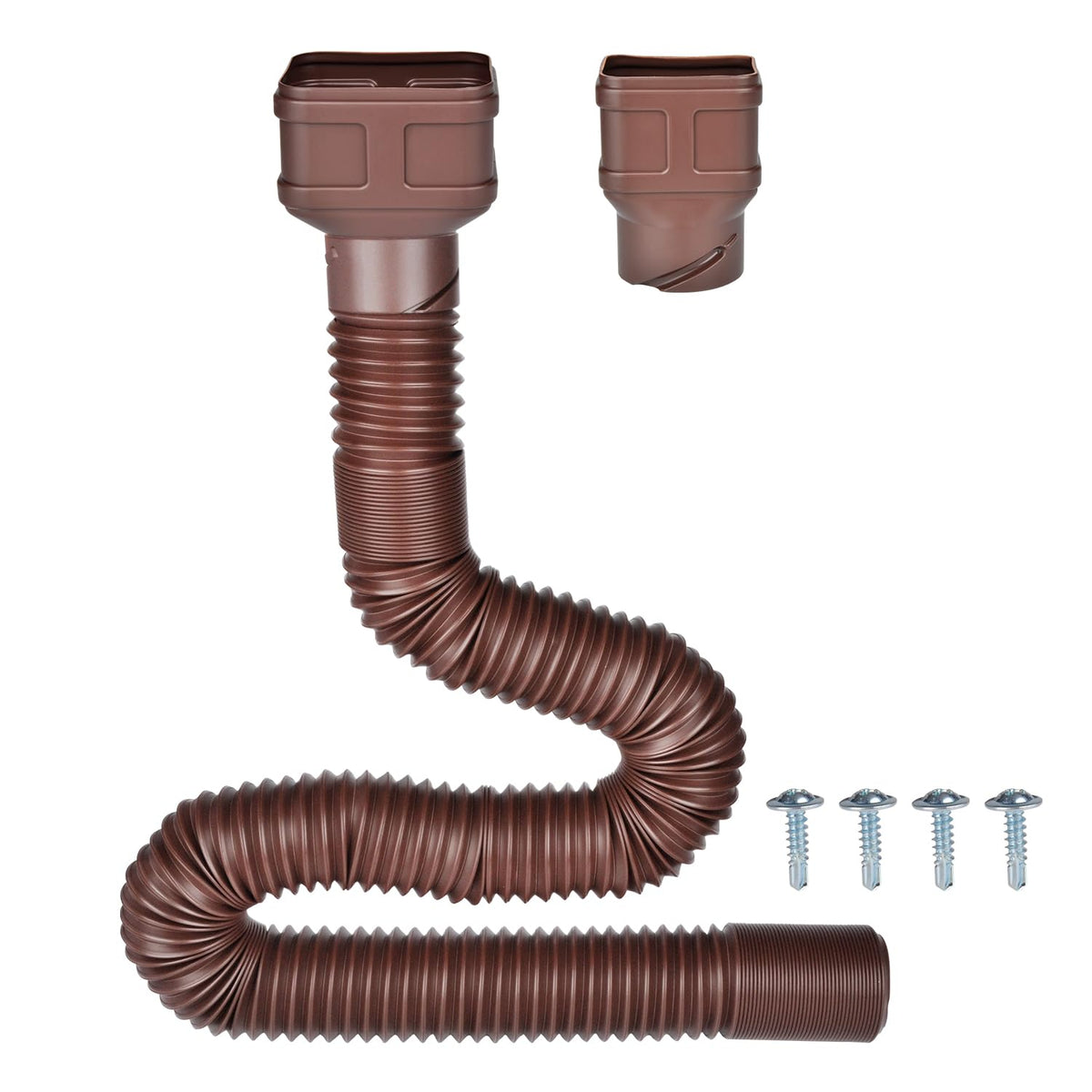 POLARDAYS 7ft brown downspout extension; flexible for 2x3in and 3x4in downspouts.