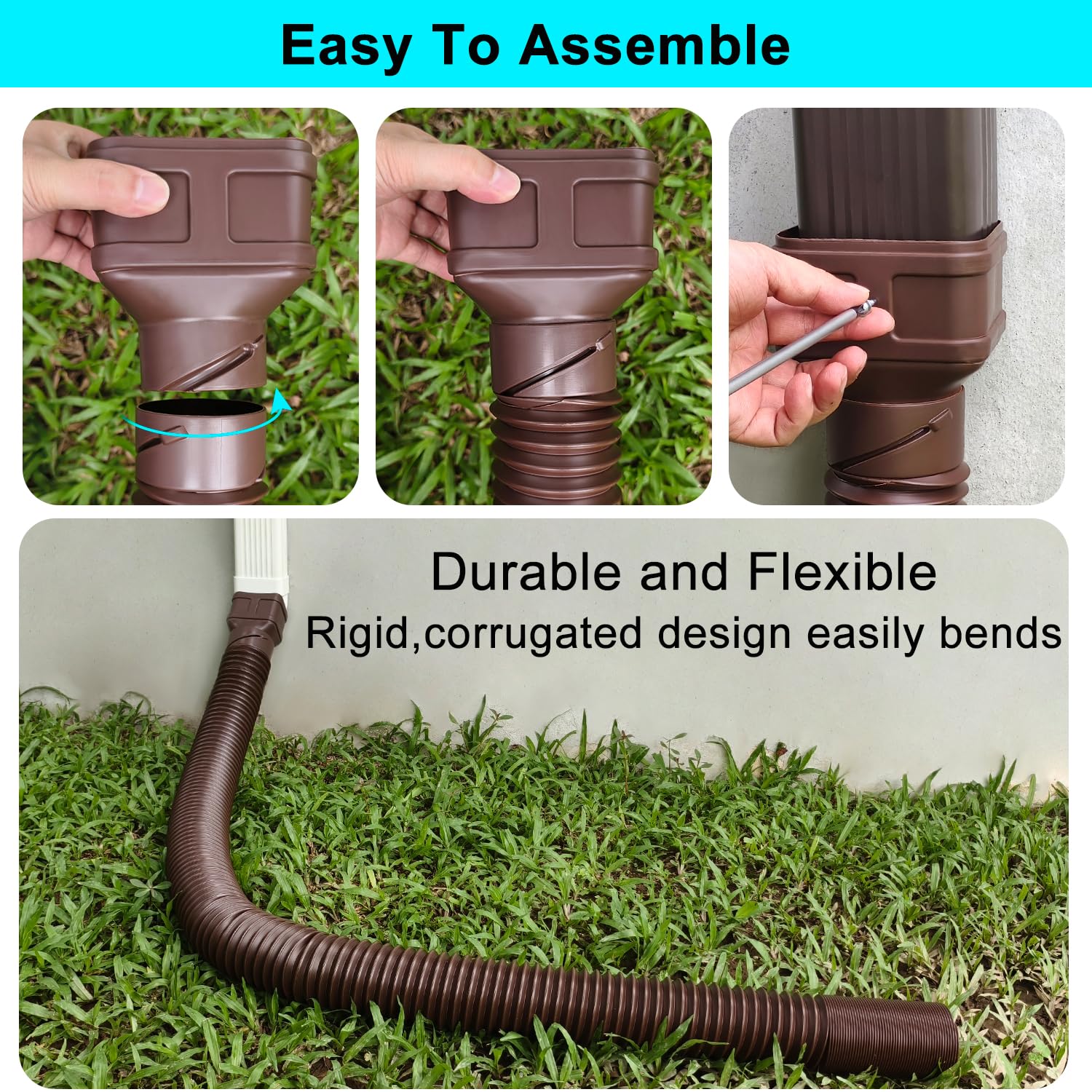 POLARDAYS retractable downspout extension; flexible routing from 2.1 ft to 7 ft.