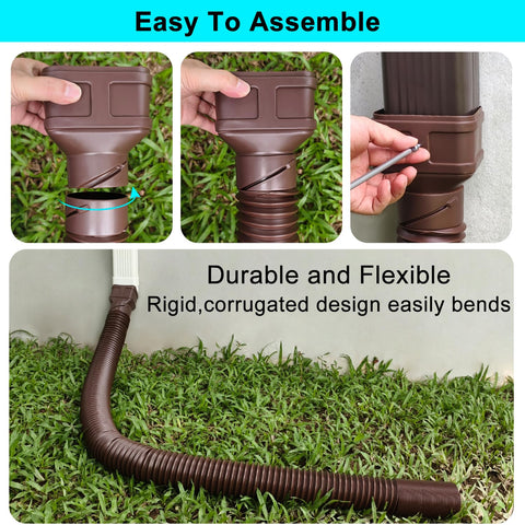 POLARDAYS retractable downspout extension; flexible routing from 2.1 ft to 7 ft.