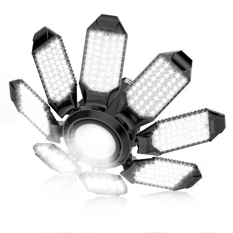 POLARPRA garage light with eight adjustable panels for even workshop illumination.