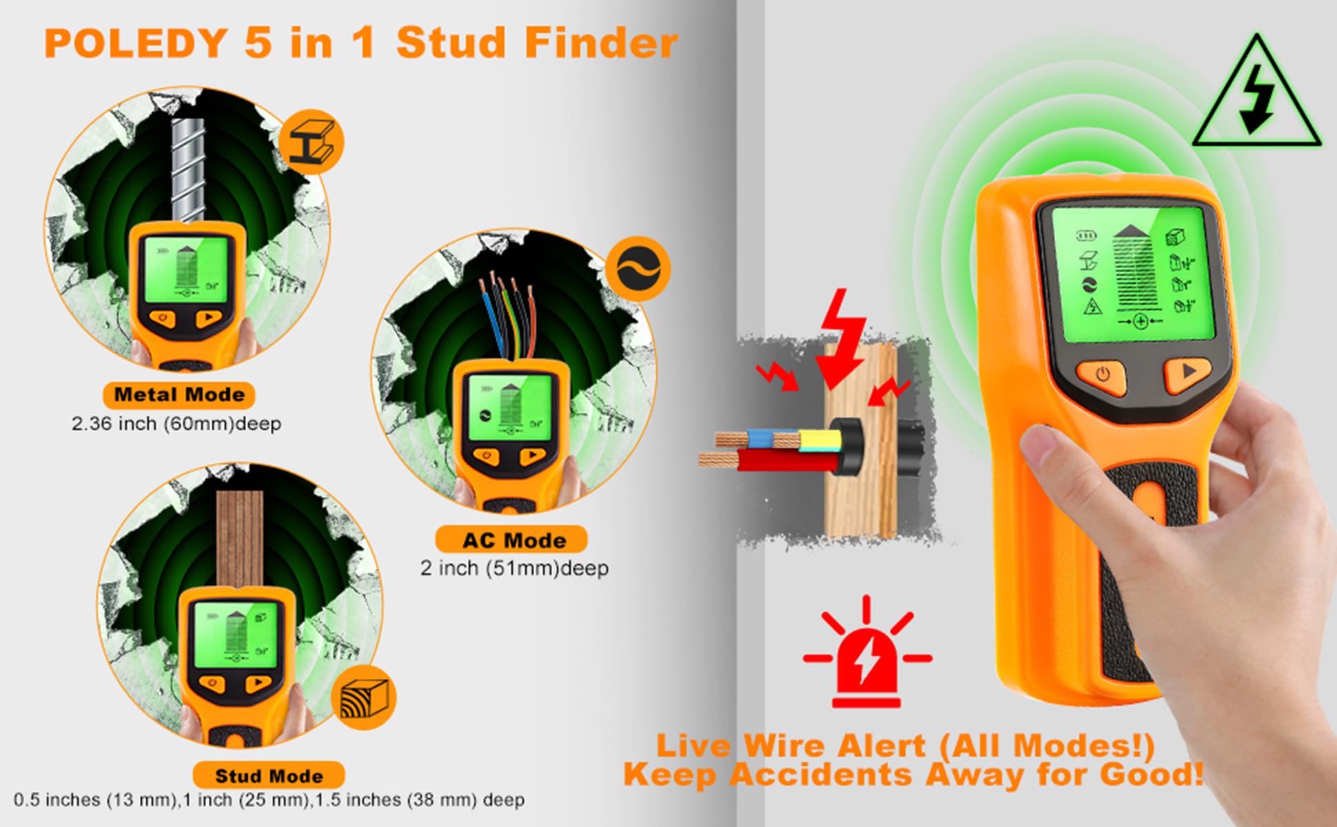 POLEDY alerts for live wires to help you drill safely.