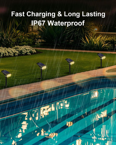 POLIGHTY solar spotlight ABS material close-up, weatherproof design for outdoors.