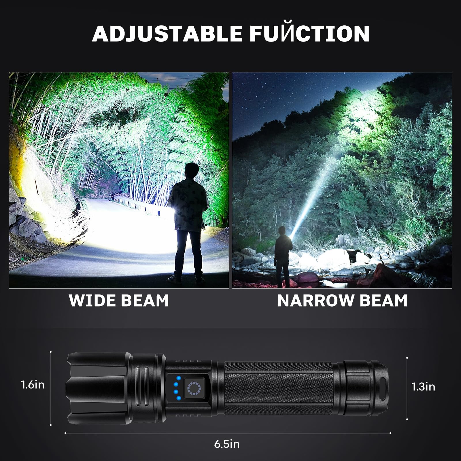 polisak flashlight 2-pack adjustable beam for wide or narrow focus.