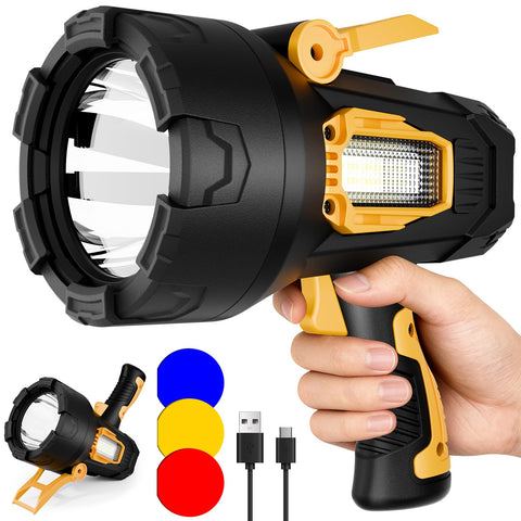 Polisak rechargeable spotlight front view for rugged outdoor use
