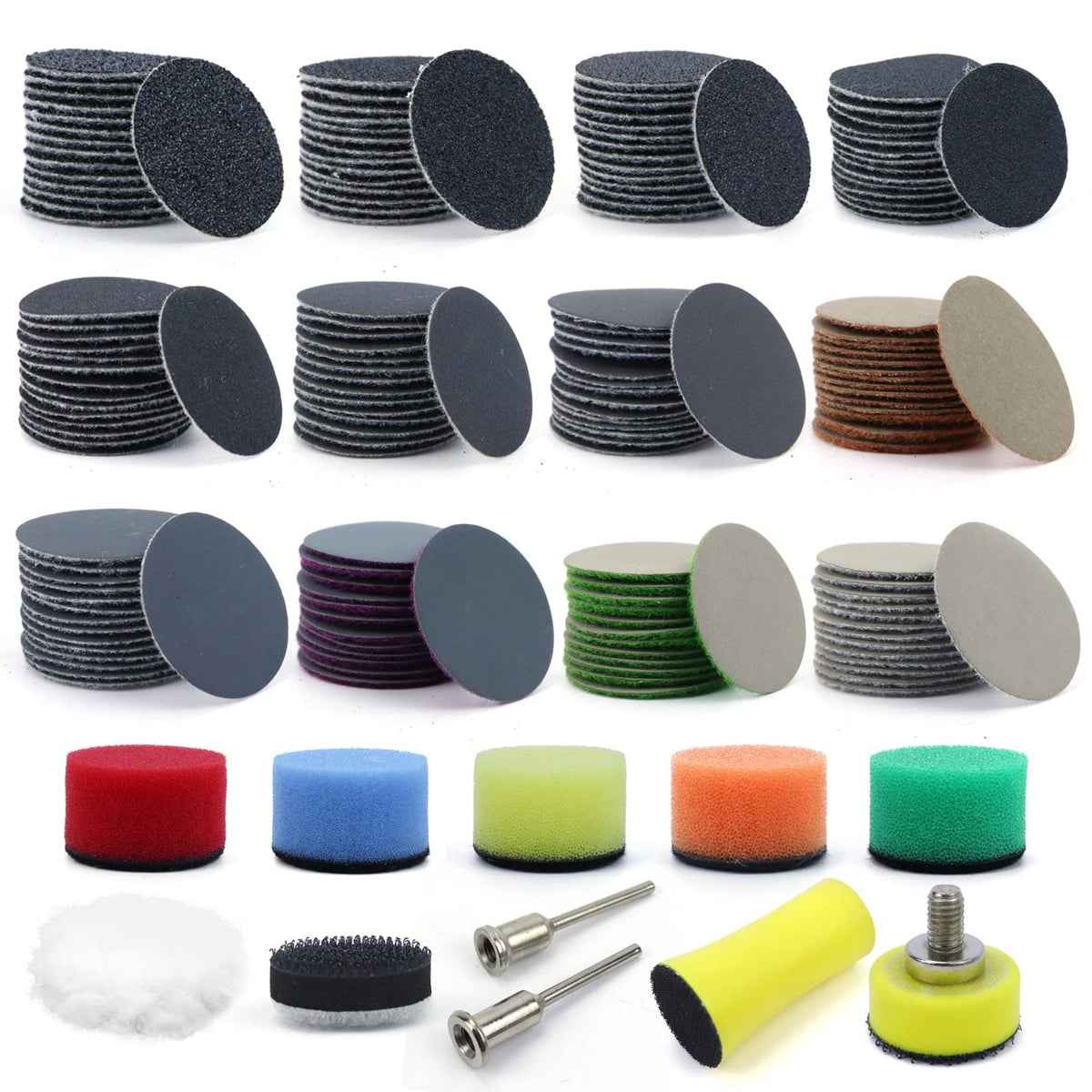POLIWELL 191-piece sanding discs set arranged for versatile project finishing
