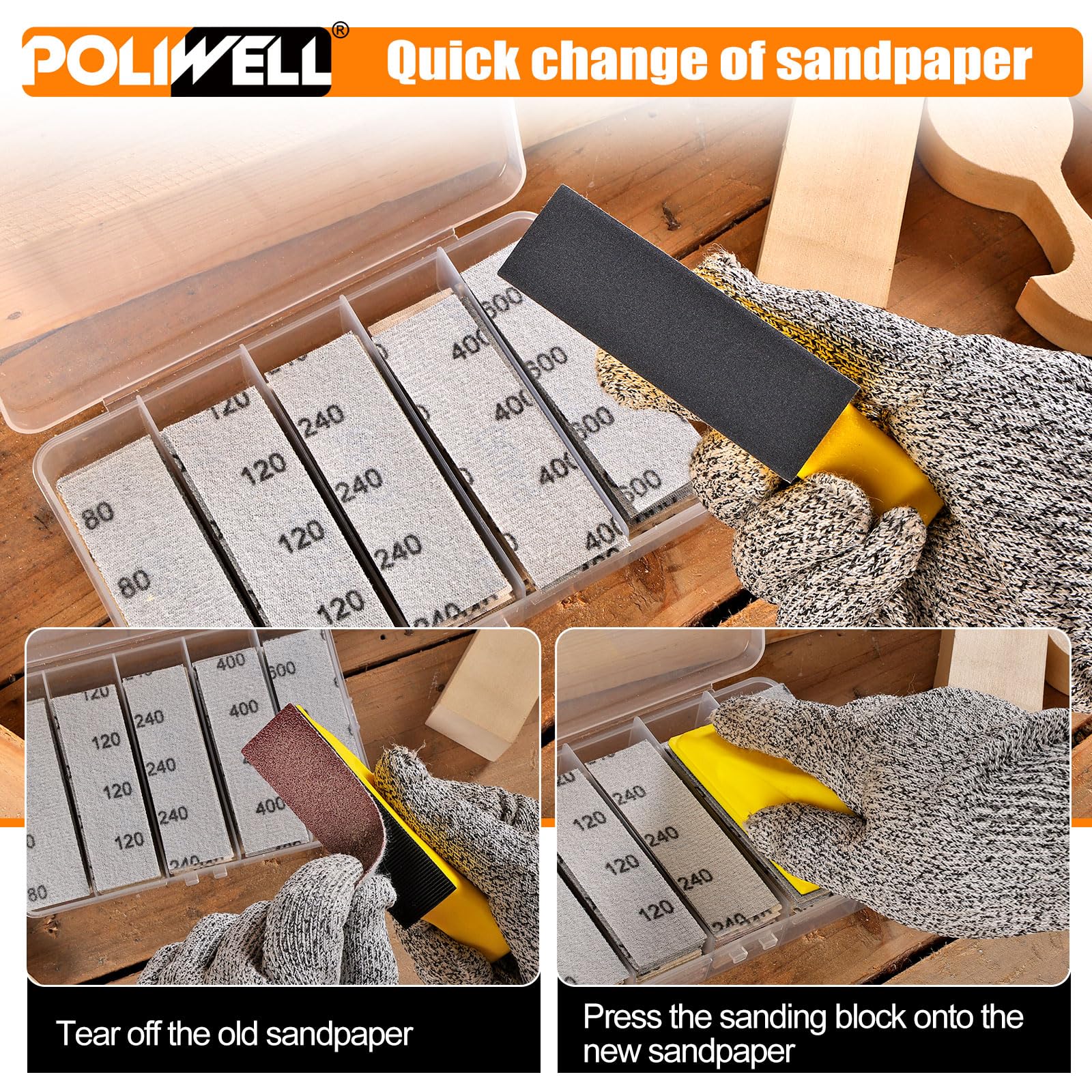 POLIWELL red aluminum oxide sandpaper for fast material removal