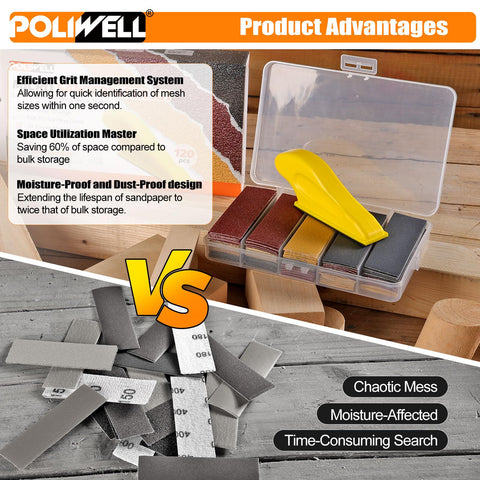 POLIWELL assorted grits 80-600 for wood, plastic, and metal sanding