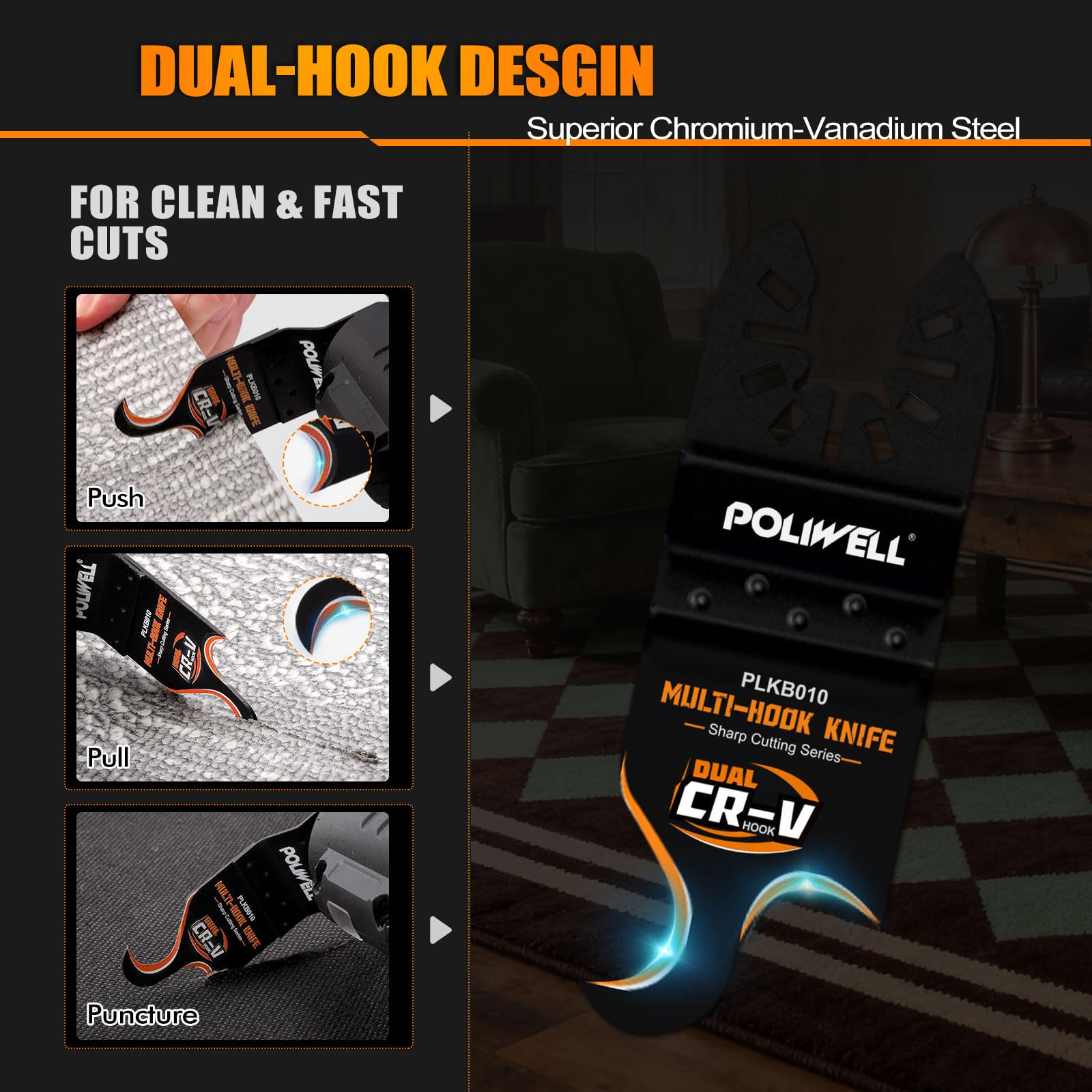 POLIWELL CRV steel blades deliver durable edge for PVC flooring cuts.