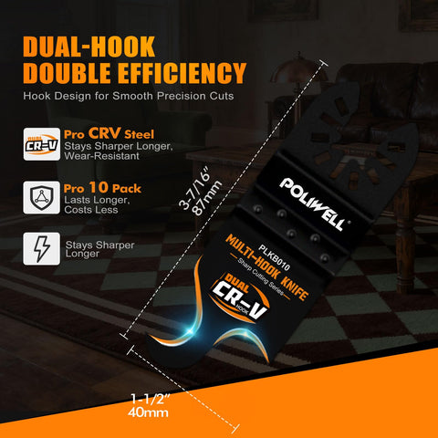 POLIWELL hook knife blades cutting shingles with precision and control.