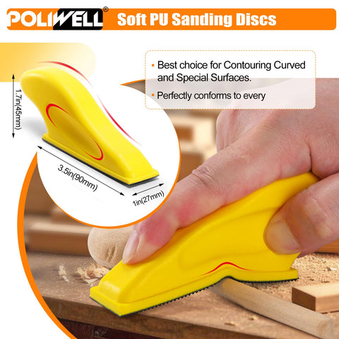 POLIWELL compact sanding block reaches tight spaces easily