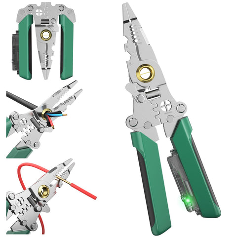 Polsmtx 8-in-1 wire stripper with voltage tester for precise prep and quick work.