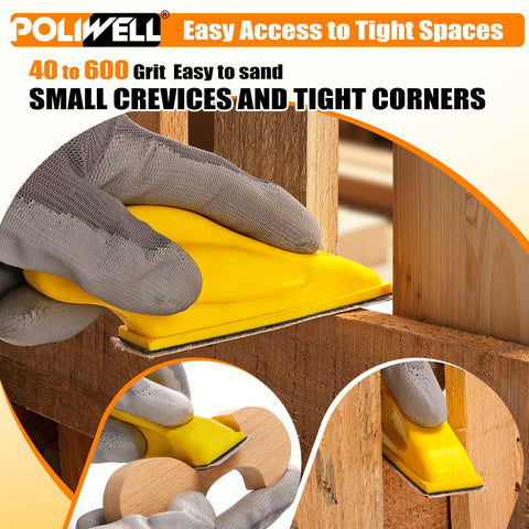 POLIWELL ergonomic mini handle eases long sanding sessions.
