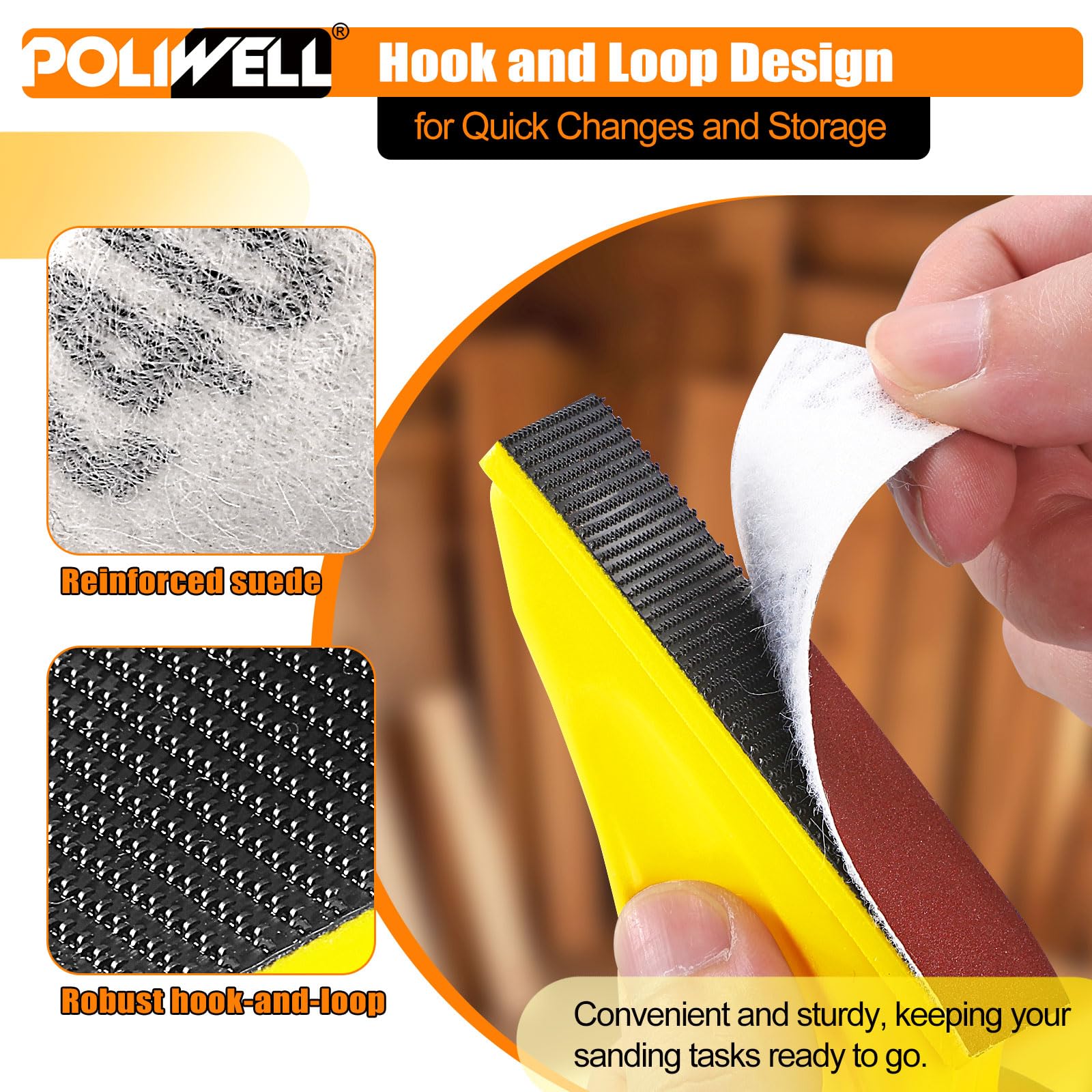 POLIWELL compact sander fits tight spaces and corners.