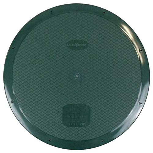 Polylok 24in flat cover atop corrugated pipe, showing precise fit for secure outdoor drainage lid