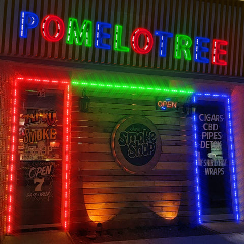 Pomelotree 20ft RGB LED module strip highlights storefront ads with color.