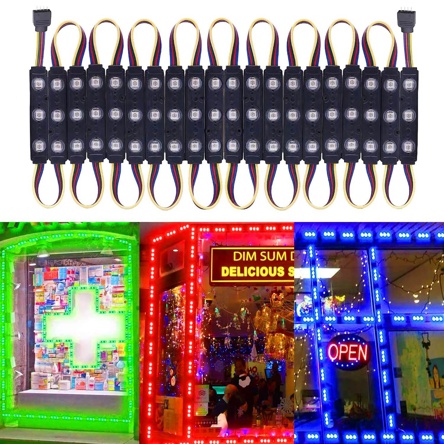 Pomelotree waterproof LED window lights brighten storefront signage.