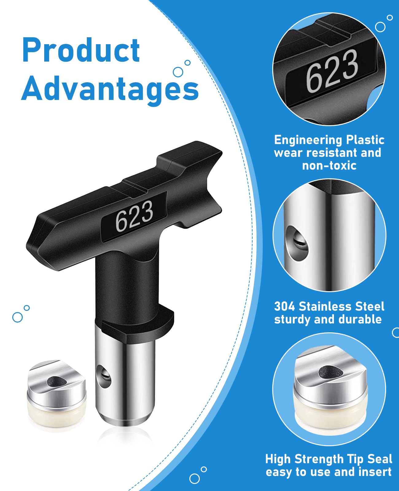 Pomelotree spray nozzle 313 delivering even coat across deck railing