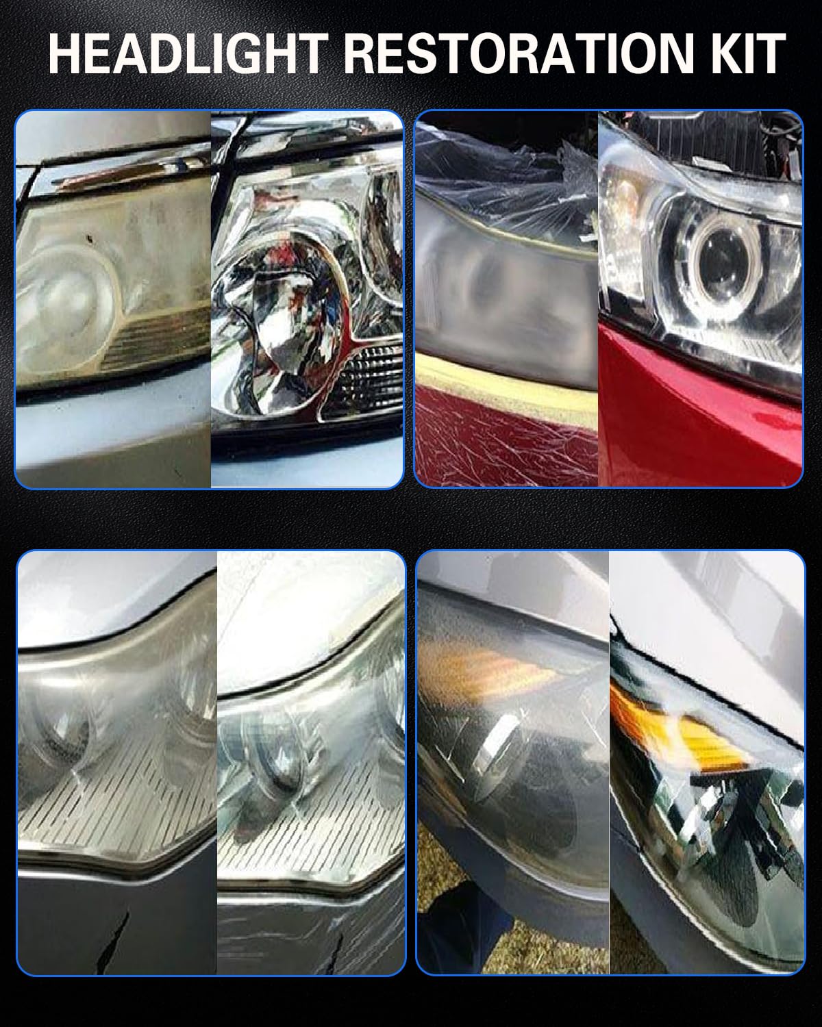 Pomsare headlight restoration system for cars and other surfaces