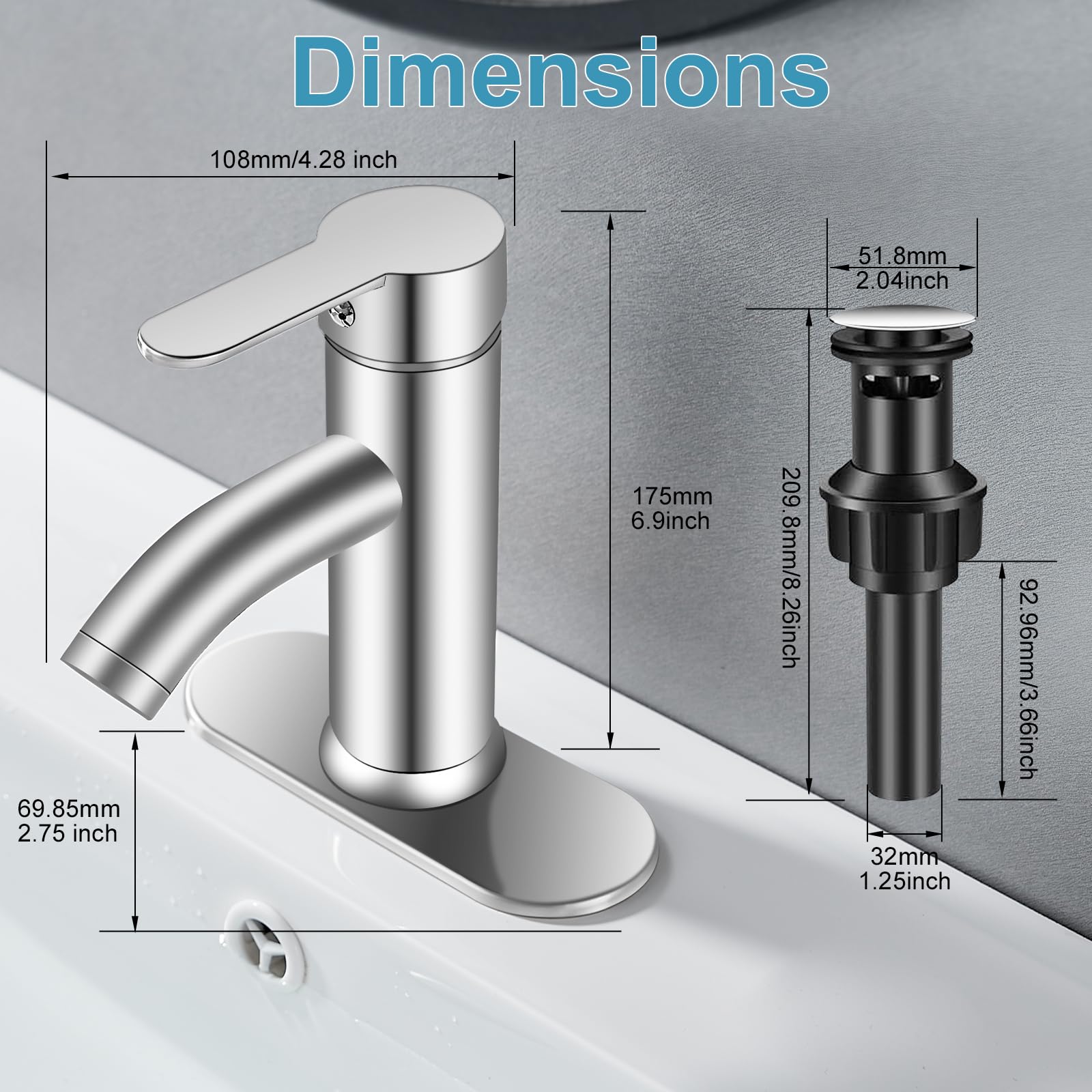 PONAFOU 1- or 3-hole mount for flexible bathroom layouts.