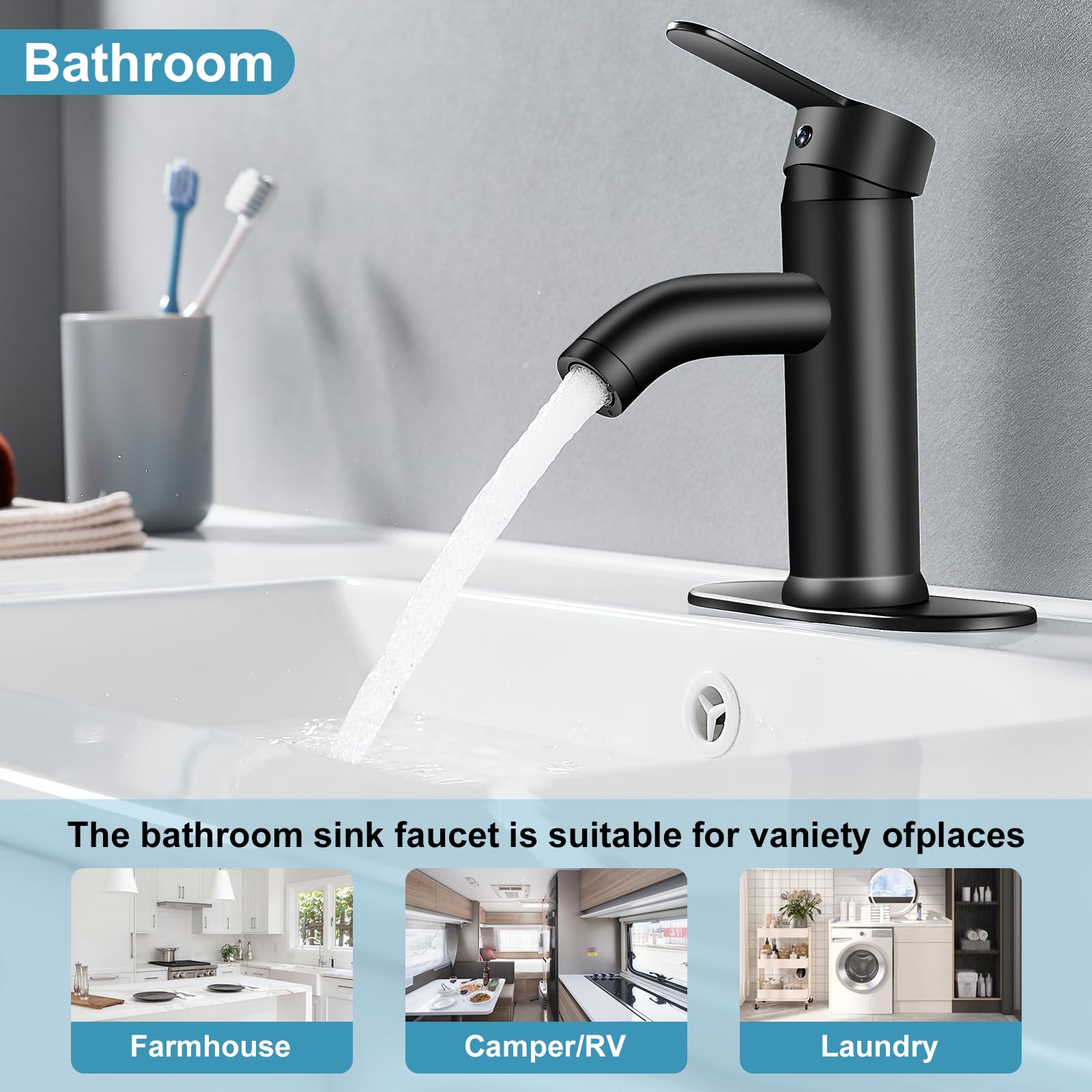 PONAFOU black 3-hole deck-mount faucet with clean lines for modern installations
