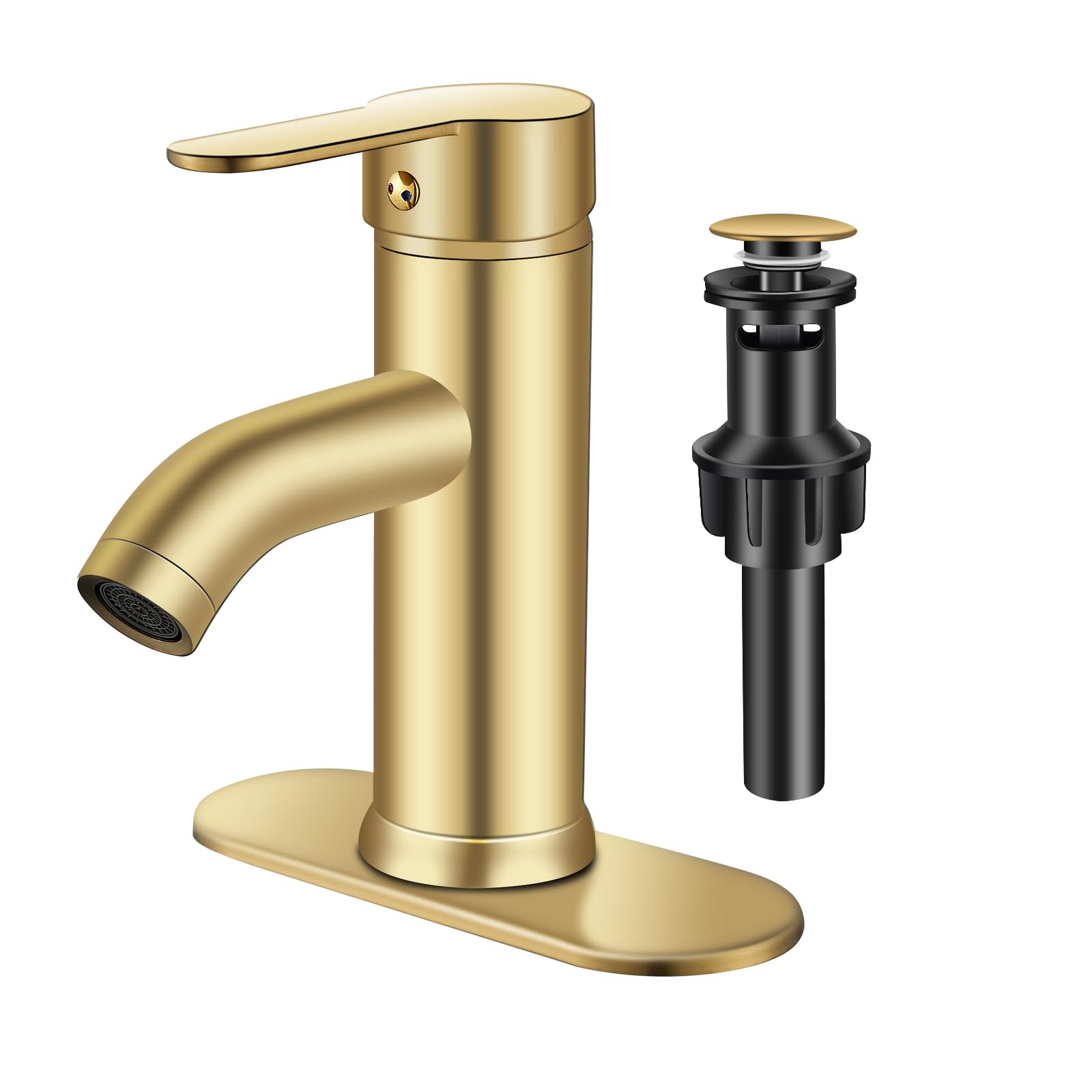 PONAFOU brushed gold bathroom faucet top view highlighting sleek design for elevated vanity appeal.